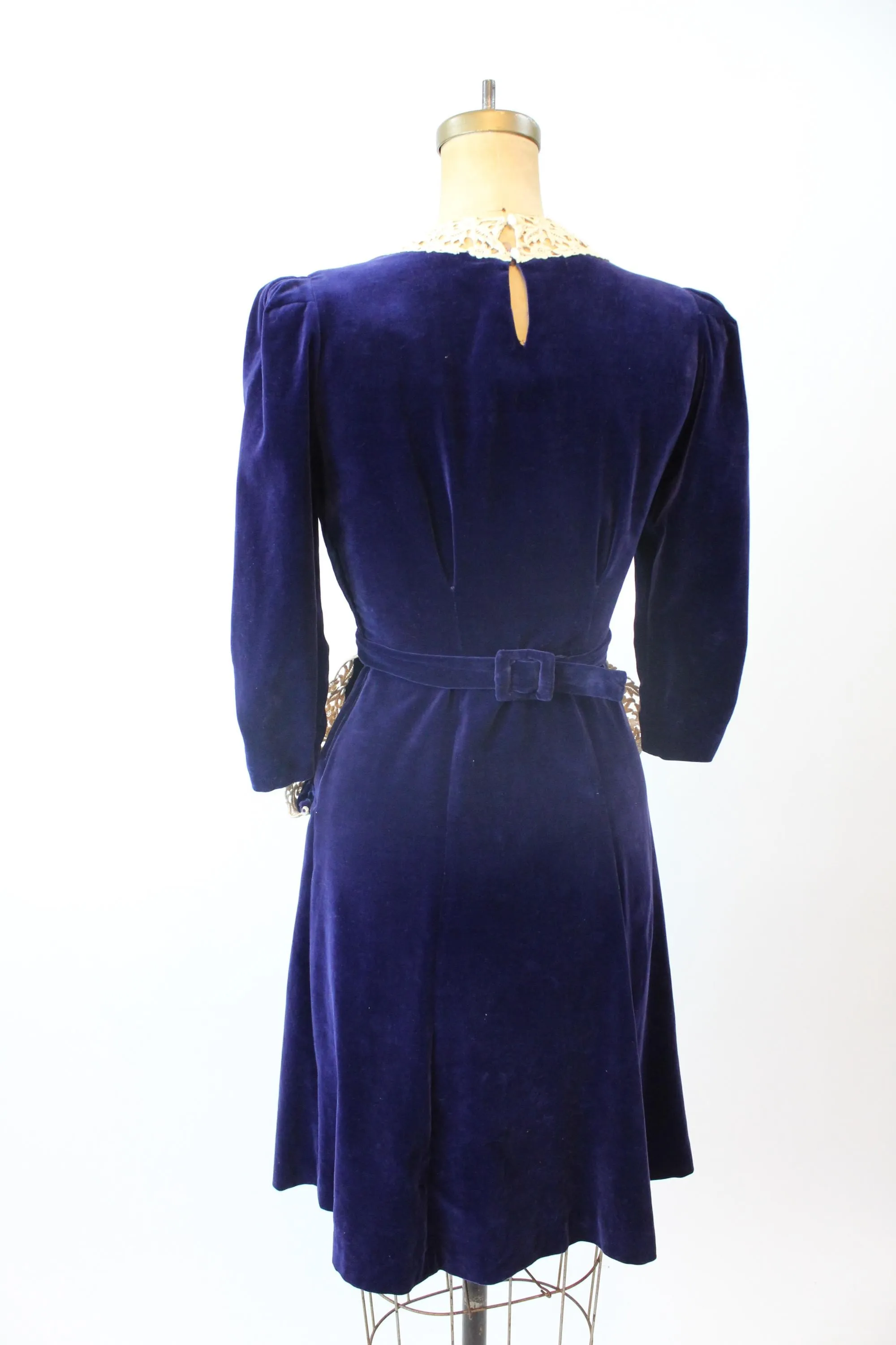 1940s NEW YORK CREATION blue velvet silk dress xs  | new fall winter