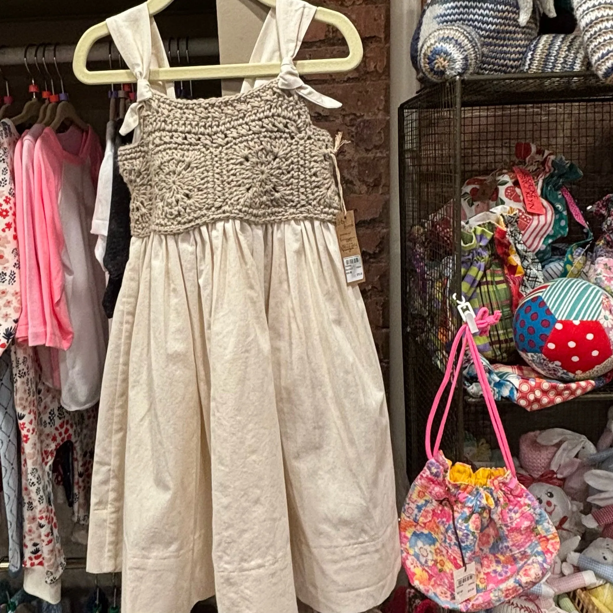 3-4 Y Cream Cotton Crochet Bodice Dress