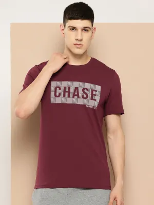 Alcis Men Burgundy Typography Printed T-shirt