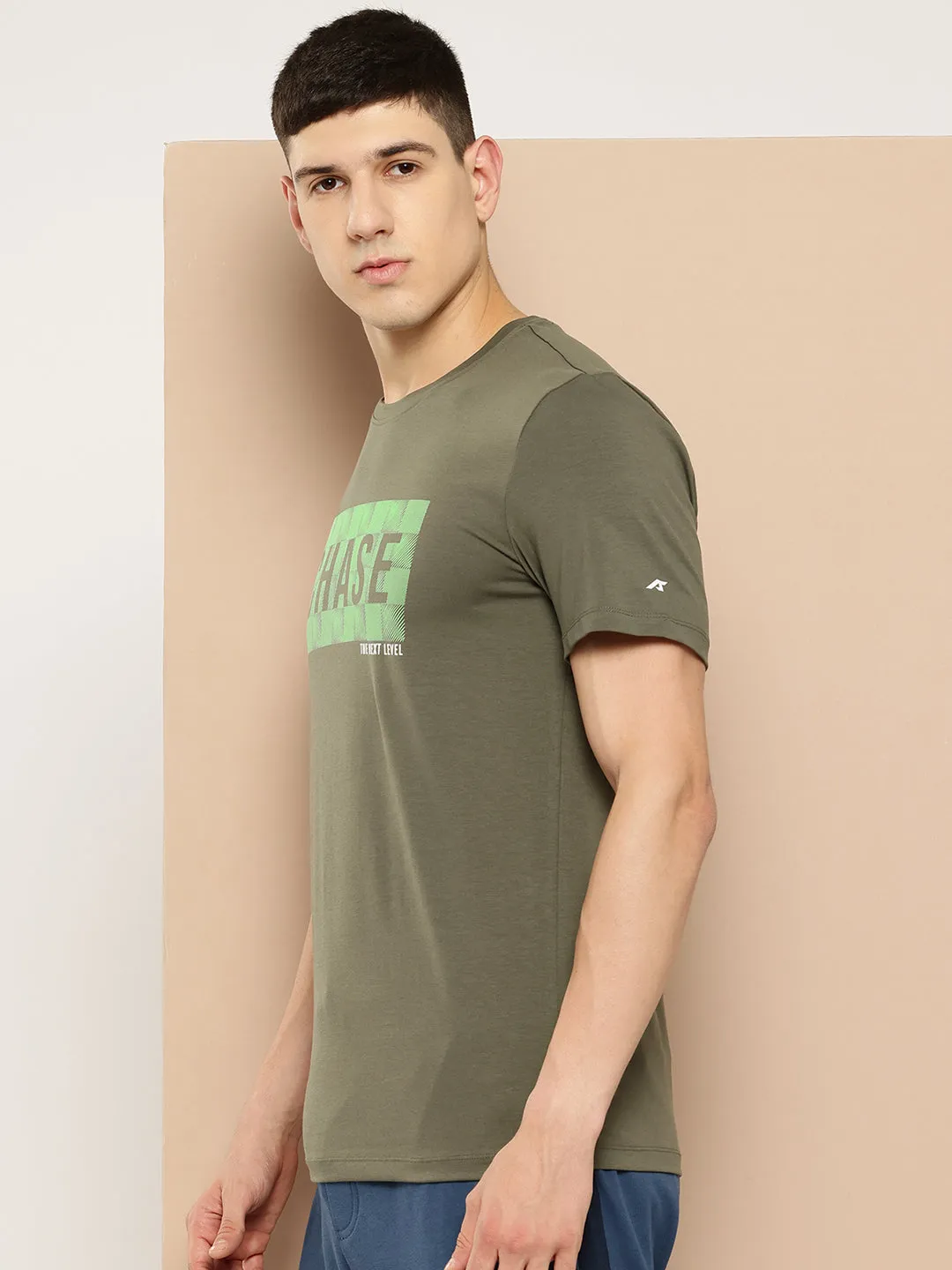 Alcis Men Olive Green Typography Printed T-shirt