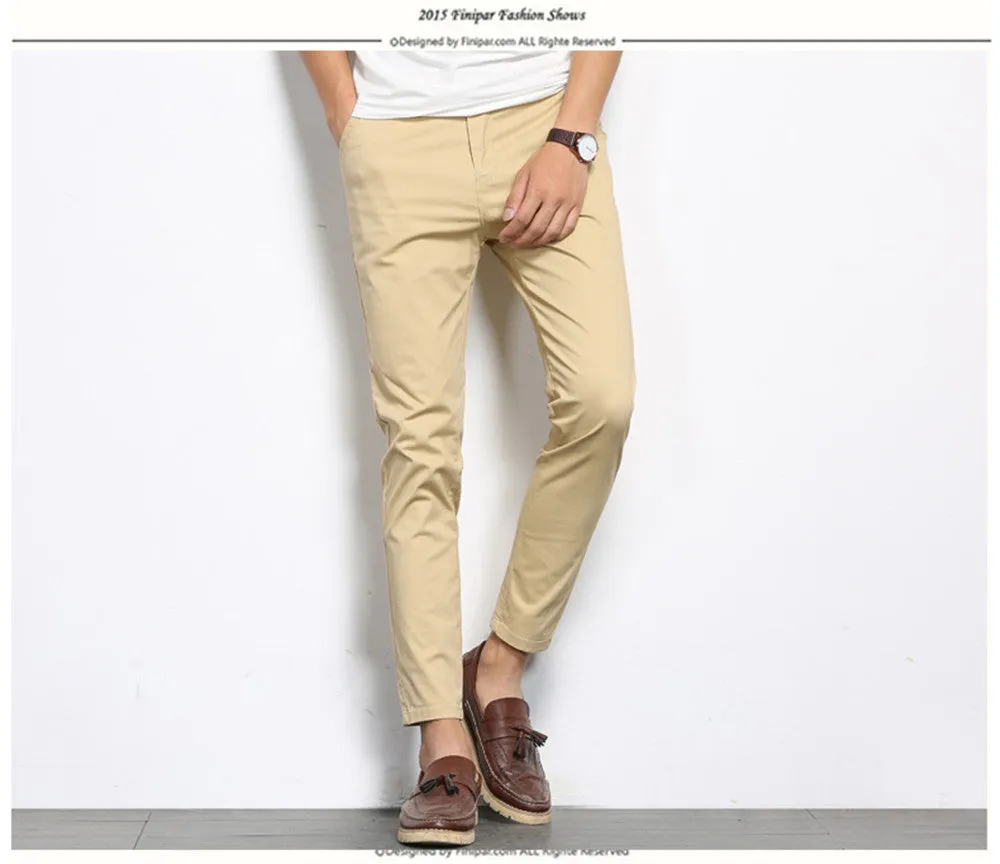 Autumn Mens Fashion Solid Color Casual Straight Slight Elastic Ankle-Length High Quality Formal Trousers Pants