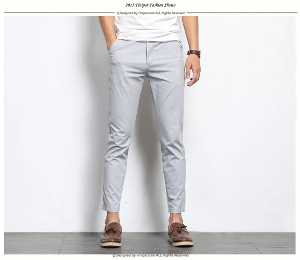 Autumn Mens Fashion Solid Color Casual Straight Slight Elastic Ankle-Length High Quality Formal Trousers Pants