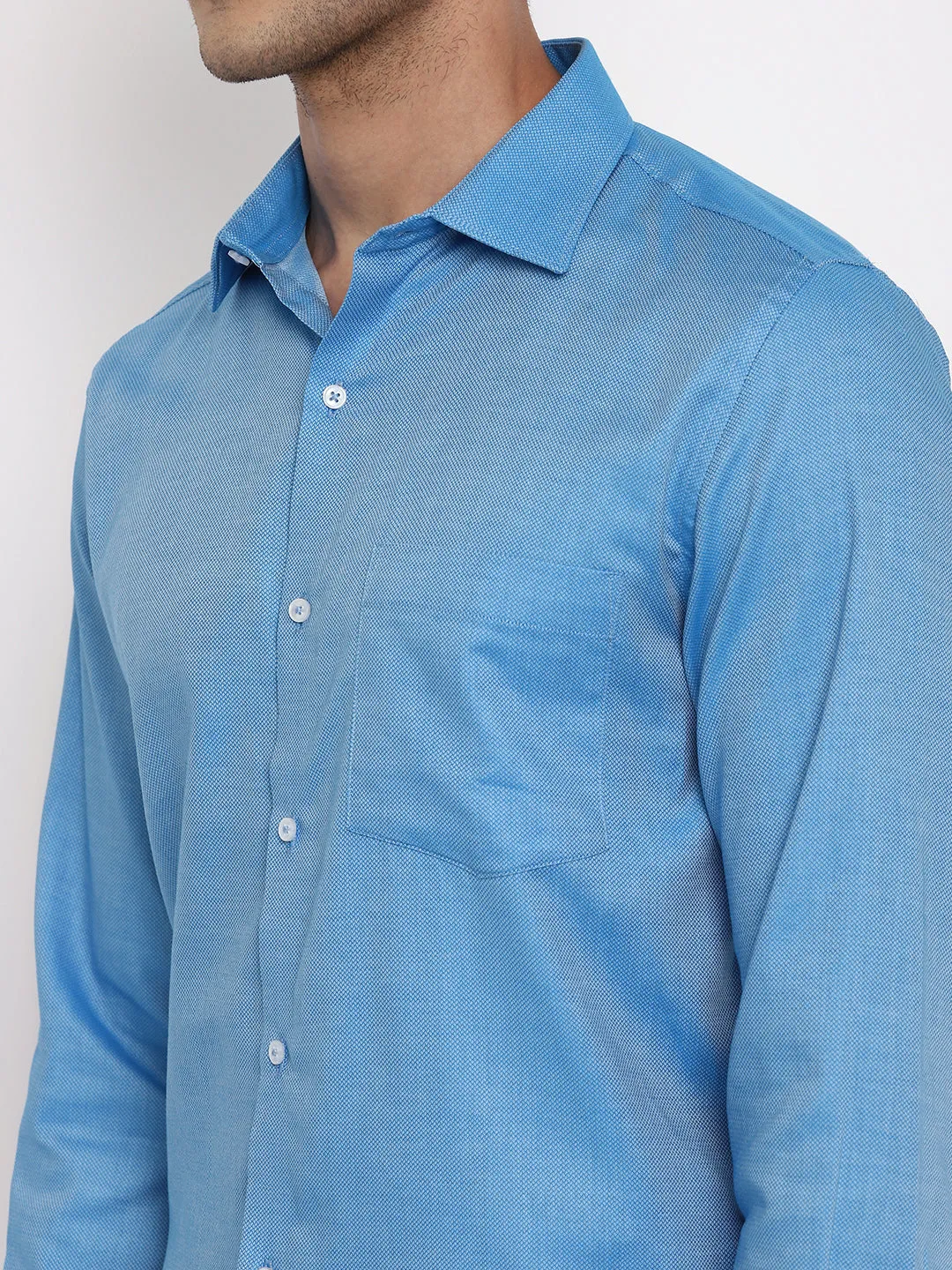 Blue Cotton Self Design Slim Fit Shirts