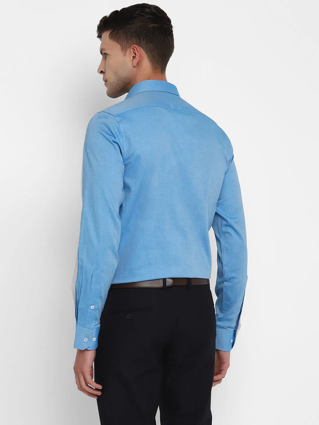 Blue Cotton Self Design Slim Fit Shirts