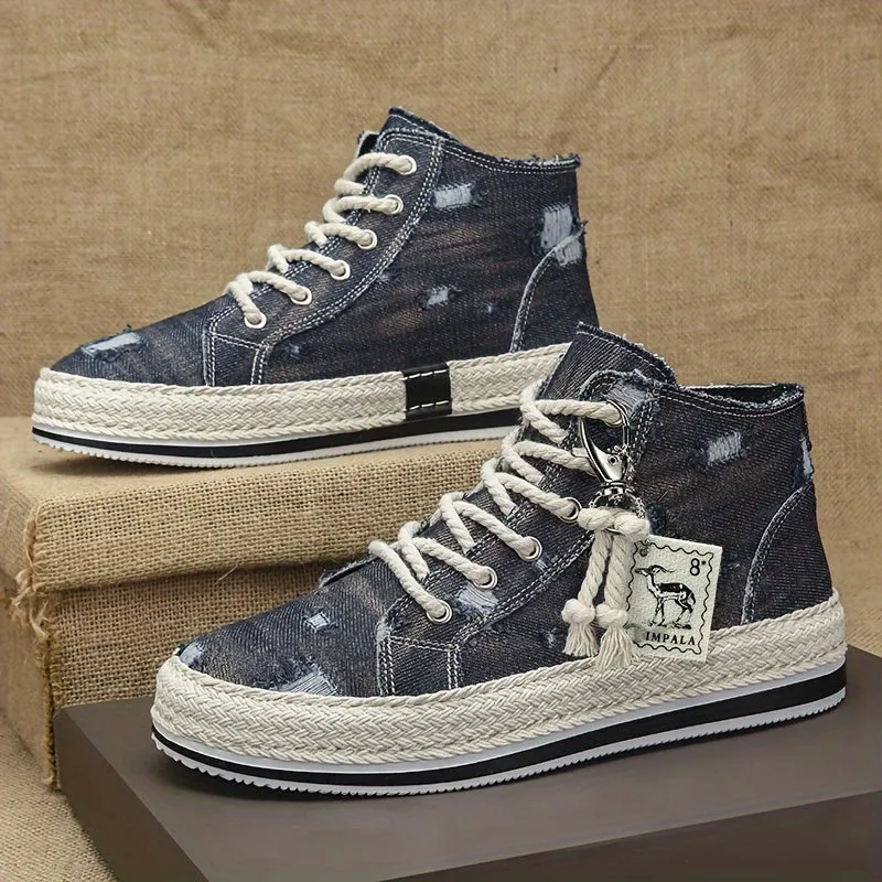 Breathable High Top Denim Skate Shoes for Men