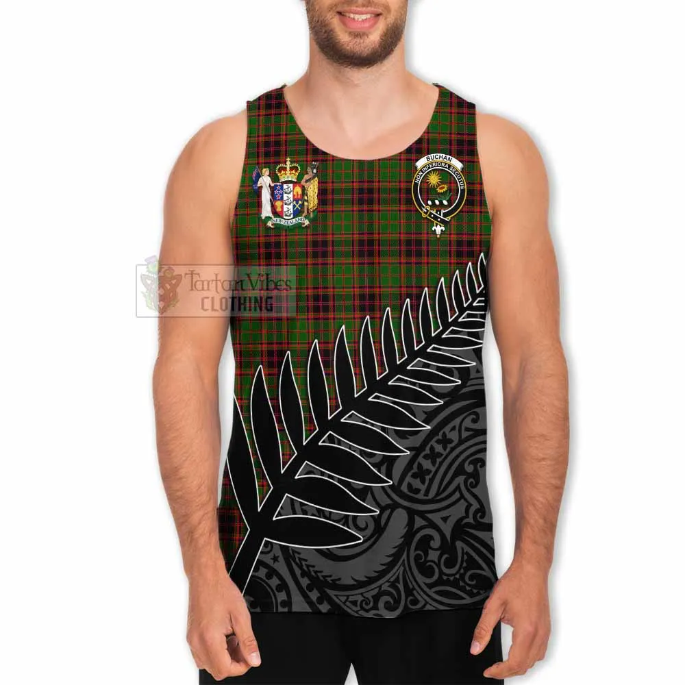 Buchan Crest Tartan Men's Tank Top with New Zealand Silver Fern Half Style