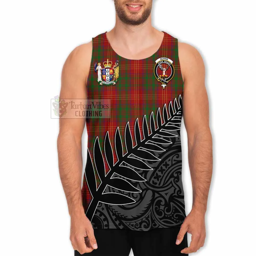 Burns Crest Tartan Men's Tank Top with New Zealand Silver Fern Half Style