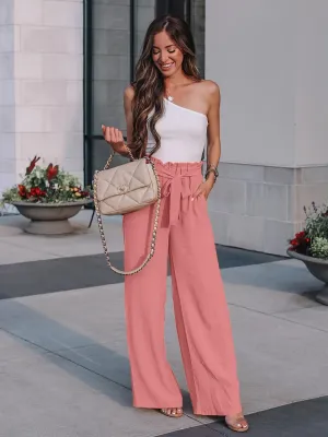 Casual Loose Lace Up Solid High Waist Fashion Wide Leg Pants