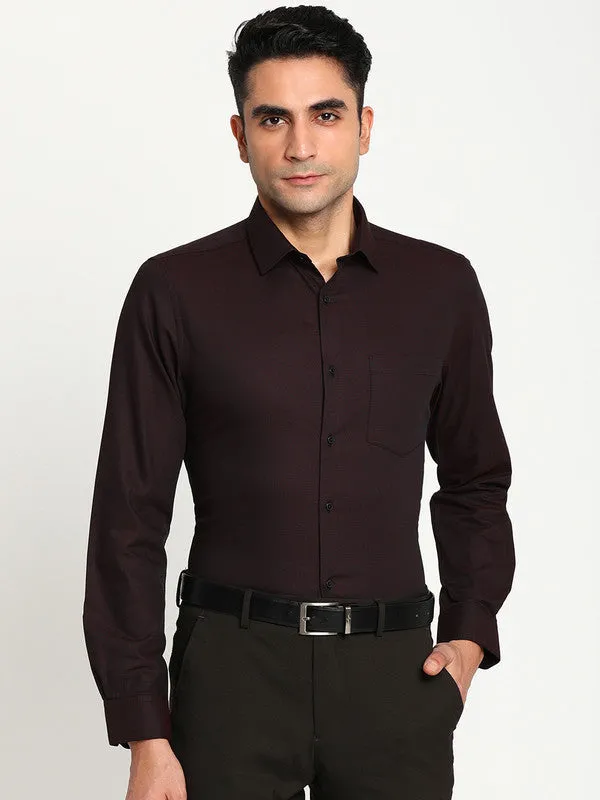 Cotton Dark Purple Slim Fit Self Design Formal Shirts