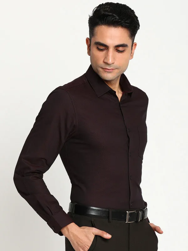 Cotton Dark Purple Slim Fit Self Design Formal Shirts