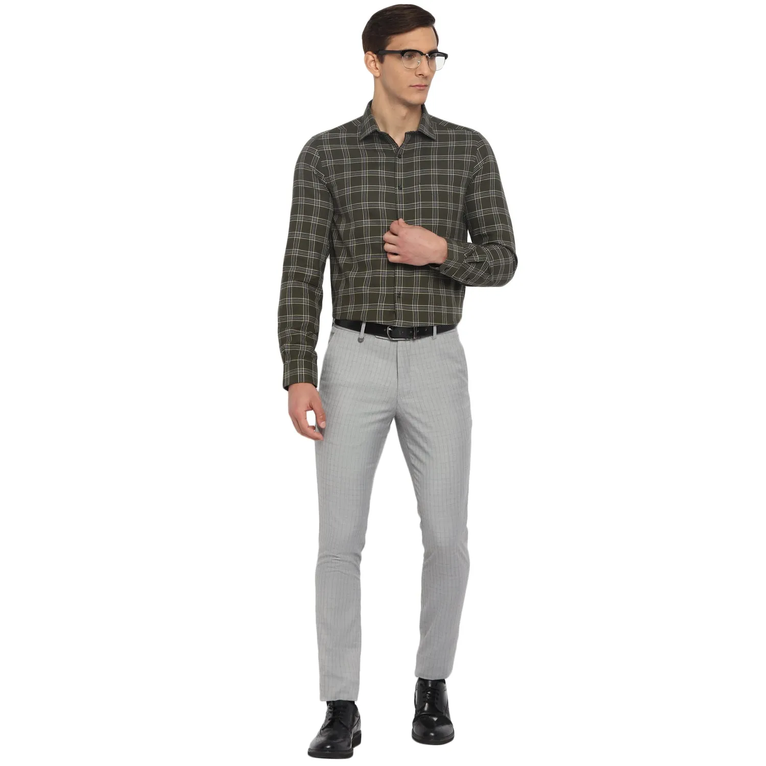 Cotton Green checked Slim Fit Shirts