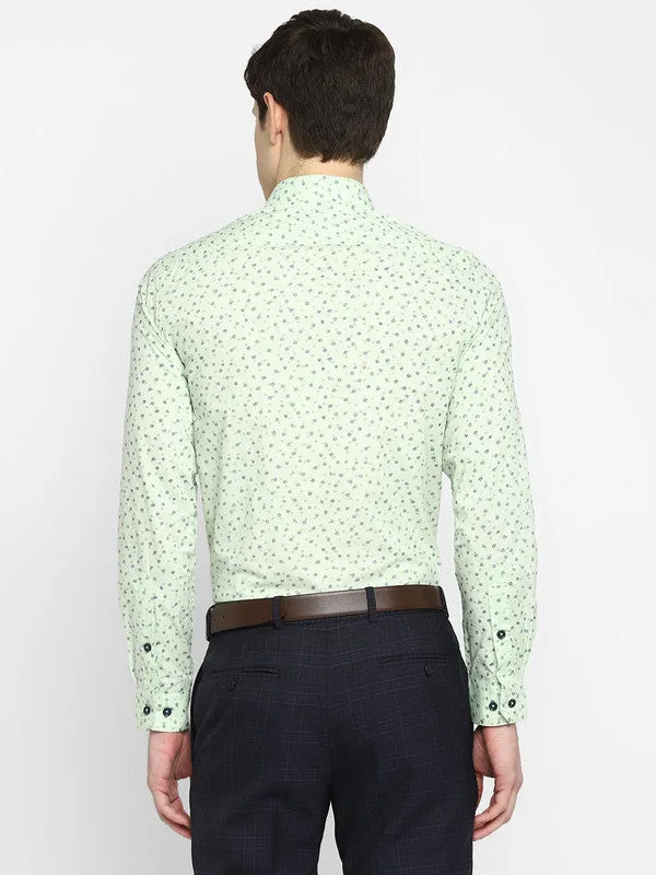 Cotton Light Green Slim Fit Printed Shirts