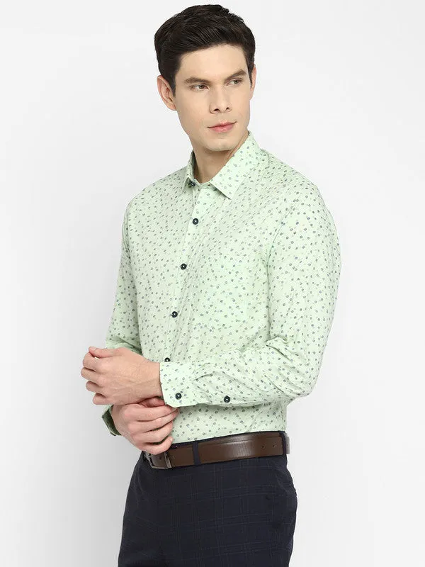 Cotton Light Green Slim Fit Printed Shirts