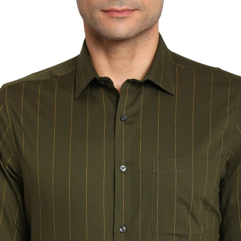 Cotton Olive Slim Fit Striped Formal Shirts