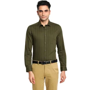 Cotton Olive Slim Fit Striped Formal Shirts