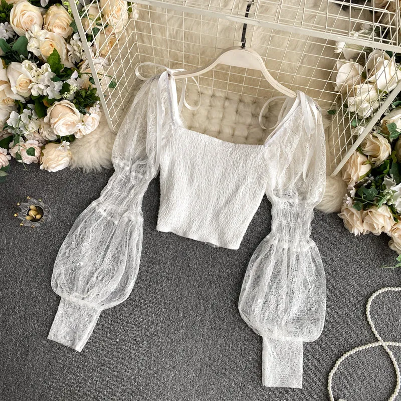 Cute lace long sleeve tops      S523