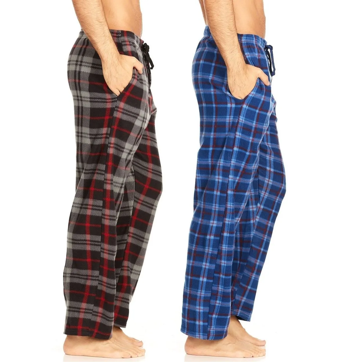 DARESAY Microfleece Plaid Pajama Pants Men 2 Pack with Pockets Adjustable Waist