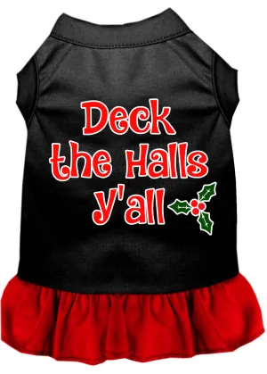 Deck The Halls Y'all Screen Print Dog Dress Black With Red Xxl