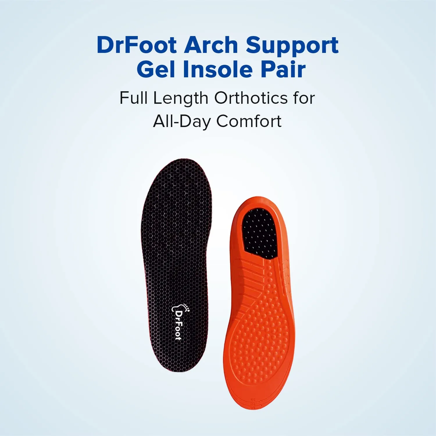 Dr Foot Arch Support Gel Insole Pair | For All-Day Comfort | Shoe Inserts for Flat Feet, High Arch, Foot Pain | Full-Length Orthotics | For Men & Women – 1 Pair (Medium Size) (Pack of 10)