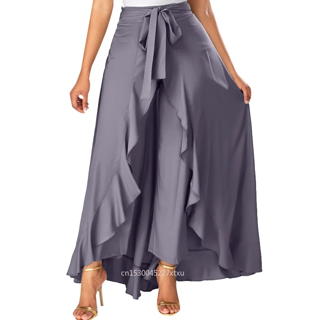 Dress Pants Short Front Long Back Party Skirt Irregular High Low Side Zipper Tie casual Wild Front Overlay Pants Ruffle Dropship