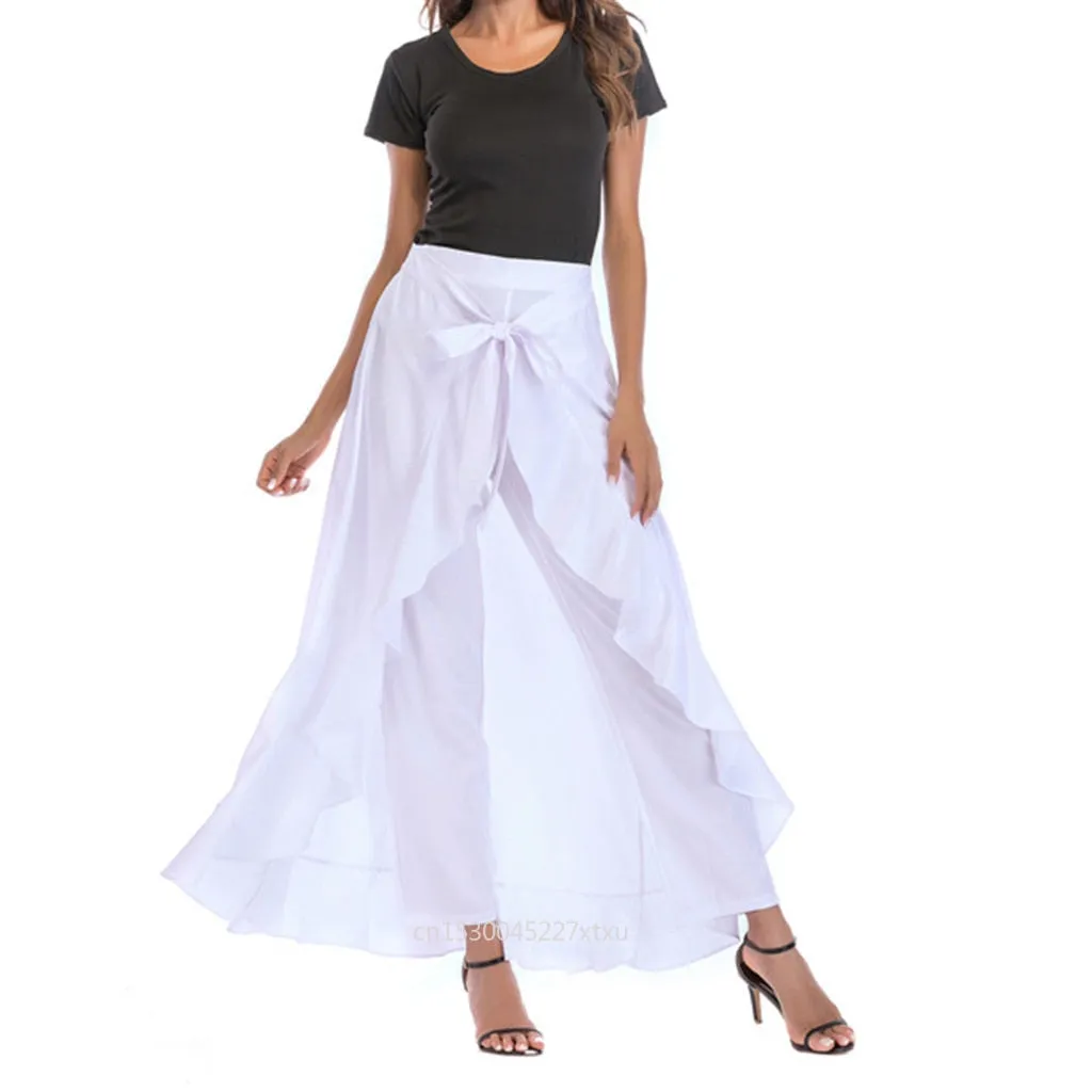 Dress Pants Short Front Long Back Party Skirt Irregular High Low Side Zipper Tie casual Wild Front Overlay Pants Ruffle Dropship