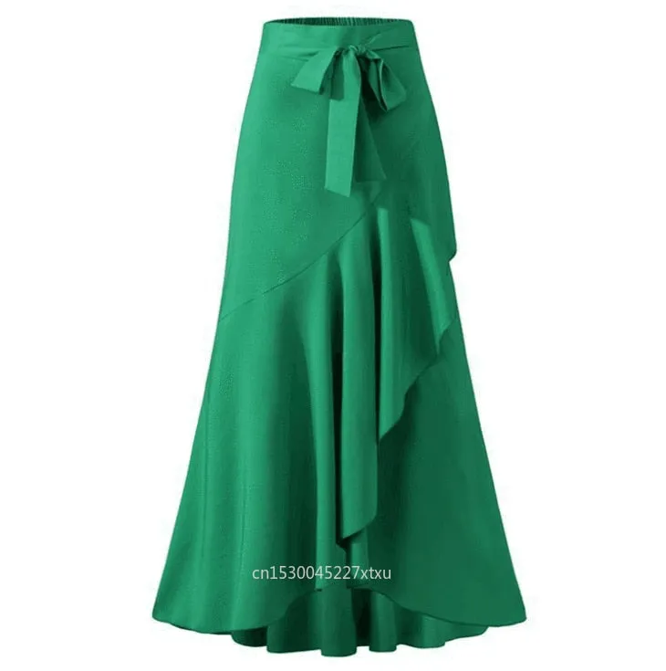 Dress Pants Short Front Long Back Party Skirt Irregular High Low Side Zipper Tie casual Wild Front Overlay Pants Ruffle Dropship