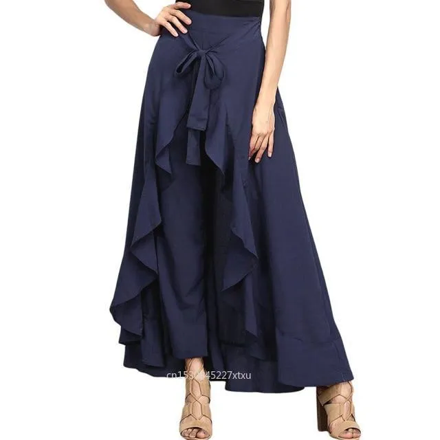 Dress Pants Short Front Long Back Party Skirt Irregular High Low Side Zipper Tie casual Wild Front Overlay Pants Ruffle Dropship