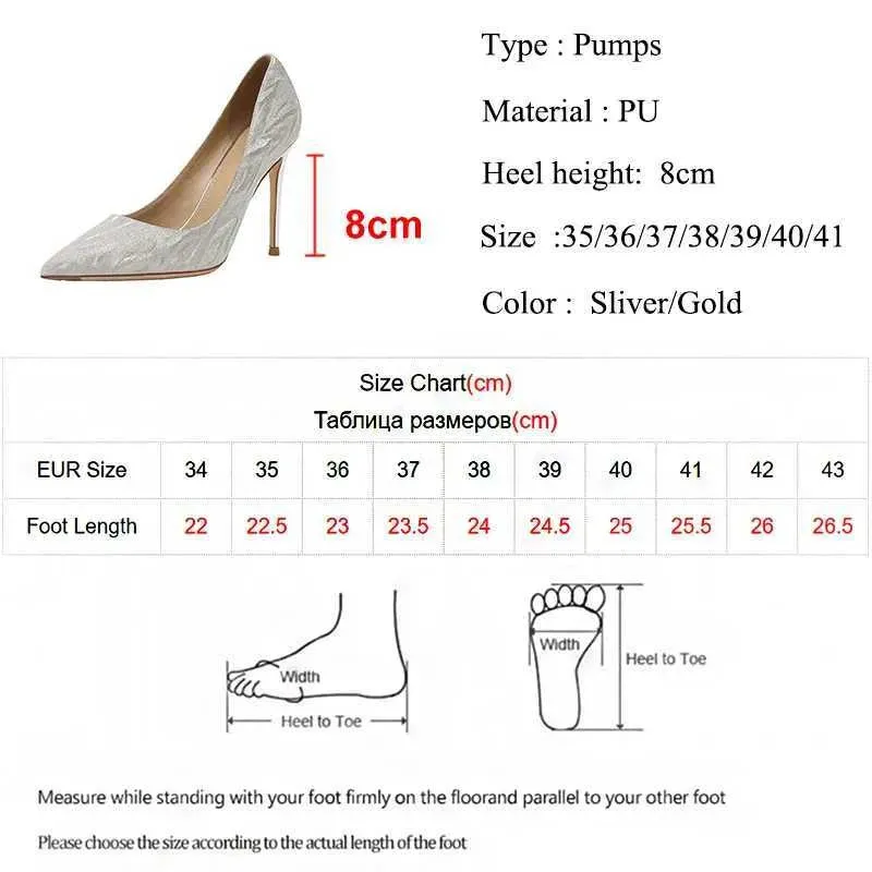 Dress Shoes Luxury Gold Silver Women Pumps  Spring Pointed Toe High Heels Party Wedding Woman Stiletto Designer H240423