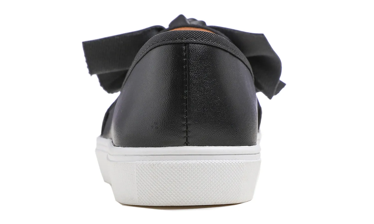 Feversole Women's Casual Slip On Sneaker Comfort Cupsole Loafer Flats Black Bow Vegan Leather