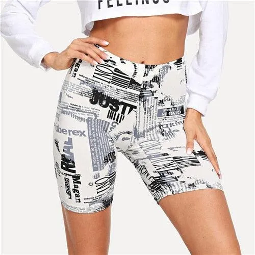 Gorgeous Modern Lady Black and White Cycling Crop Short Leggings - Summer Modern Lady Pants (D31)(TBL)