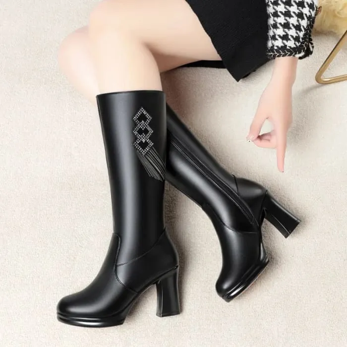 High Heel Winter Genuine Leather Women Boots