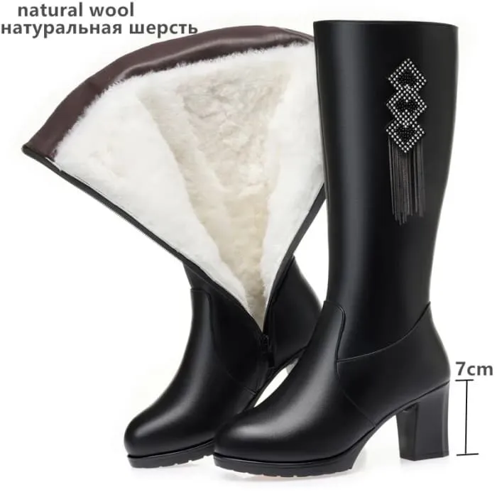 High Heel Winter Genuine Leather Women Boots