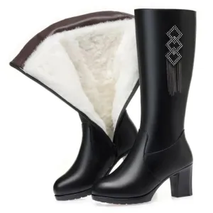 High Heel Winter Genuine Leather Women Boots