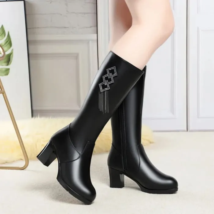 High Heel Winter Genuine Leather Women Boots