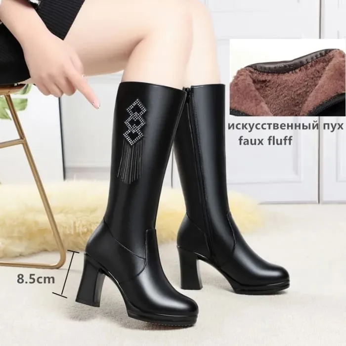 High Heel Winter Genuine Leather Women Boots