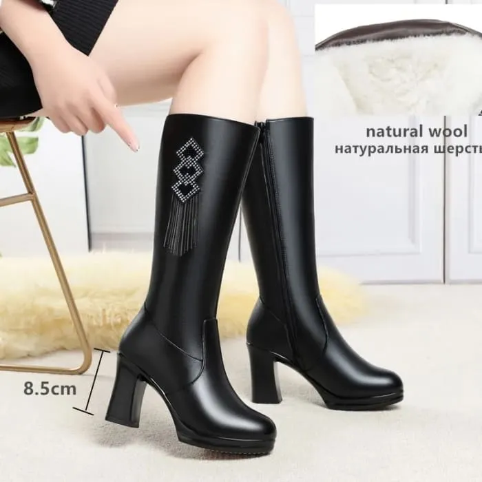 High Heel Winter Genuine Leather Women Boots