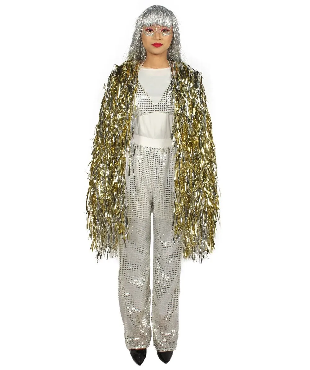 HPO Pryzm Femme Disco Babe Costume - Includes Silver Sequin Bralette and Wide Leg Pants