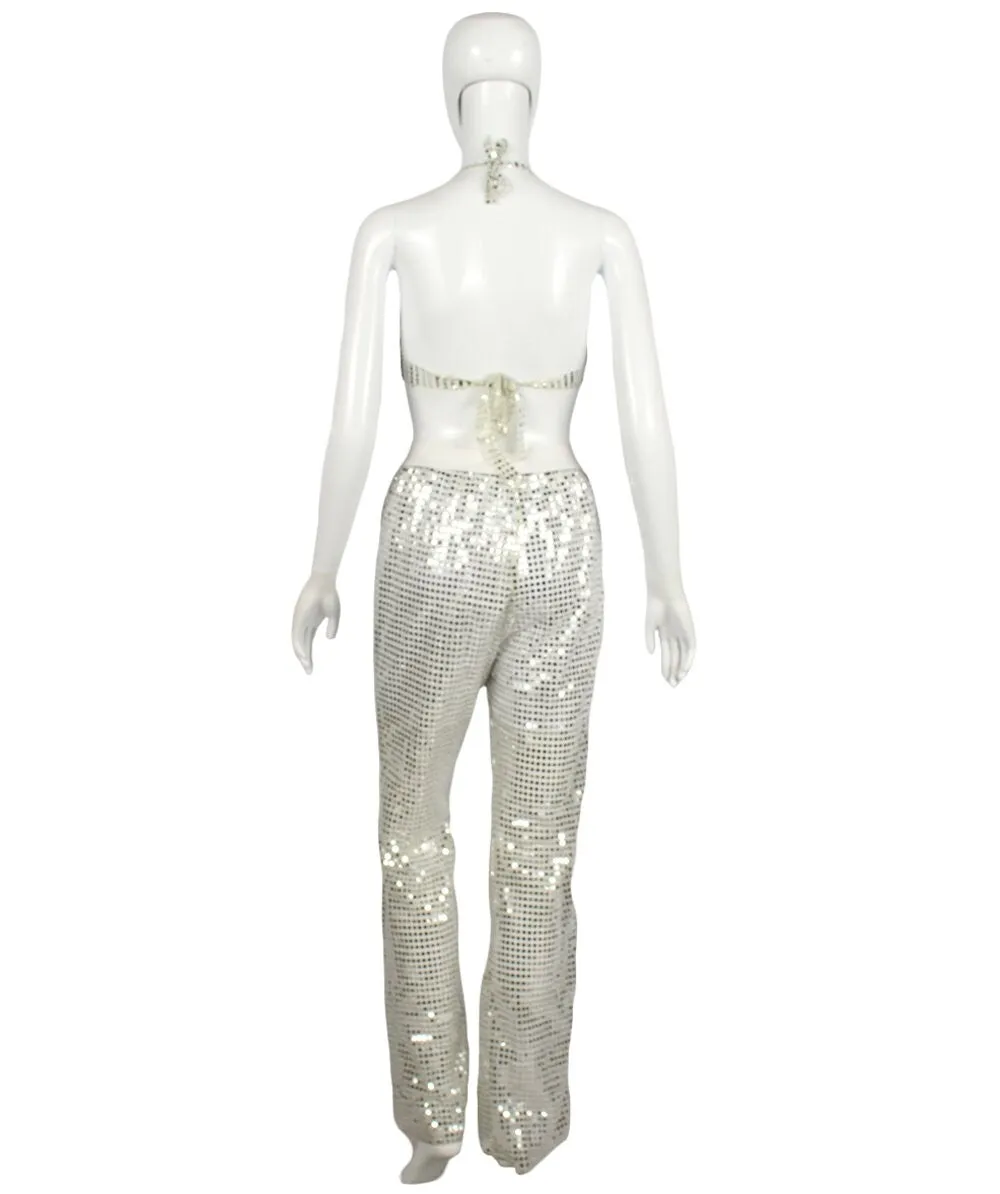 HPO Pryzm Femme Disco Babe Costume - Includes Silver Sequin Bralette and Wide Leg Pants