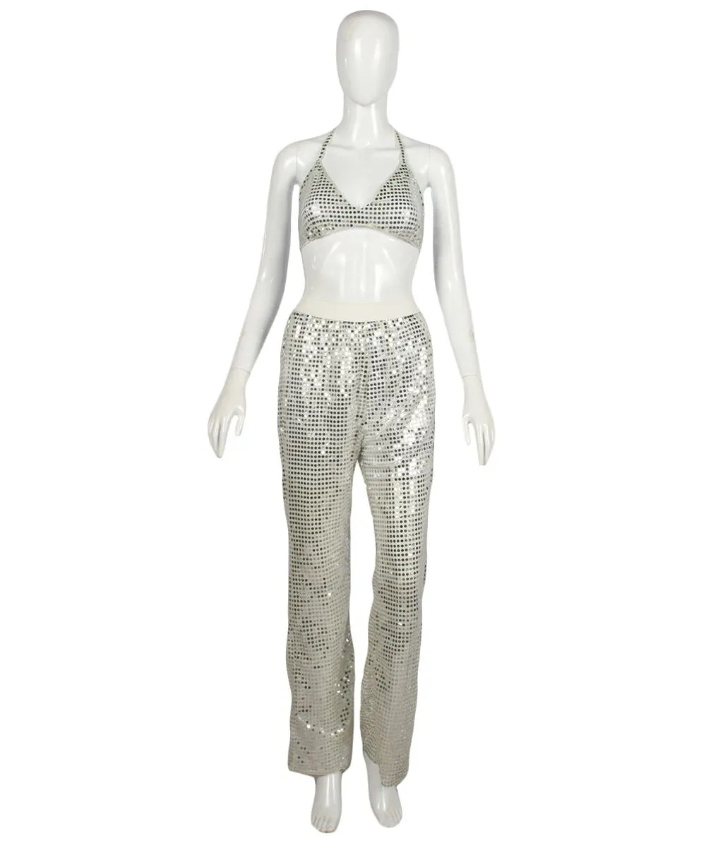 HPO Pryzm Femme Disco Babe Costume - Includes Silver Sequin Bralette and Wide Leg Pants