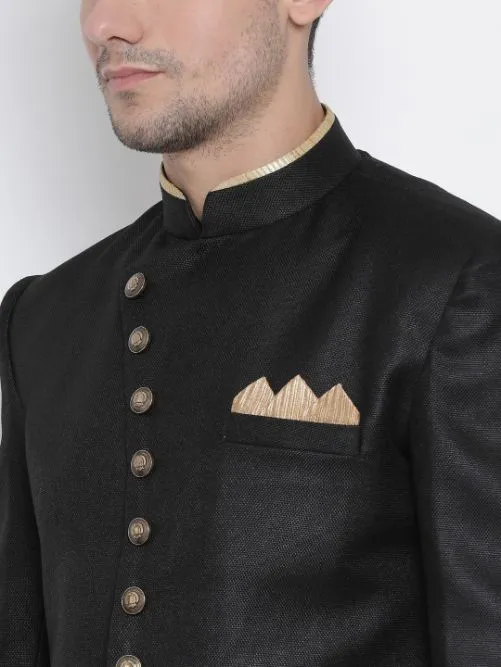 Jashvi Men's Black Silk Blend Sherwani Set