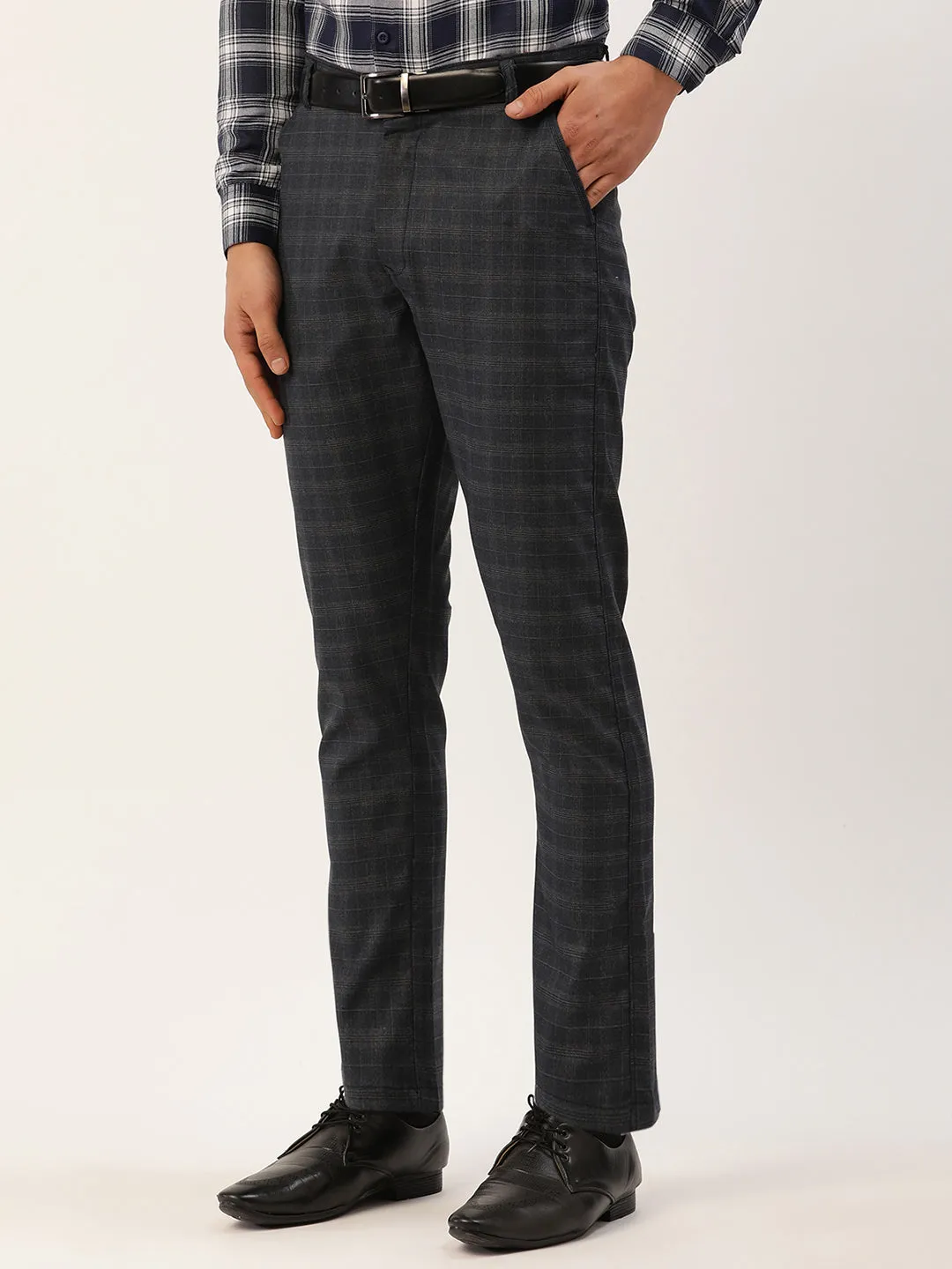 Jashvi Men's Black Window Checked Formal Trousers