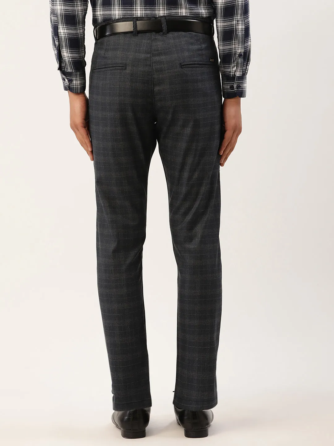 Jashvi Men's Black Window Checked Formal Trousers