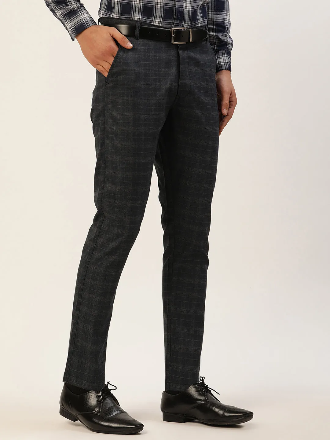 Jashvi Men's Black Window Checked Formal Trousers