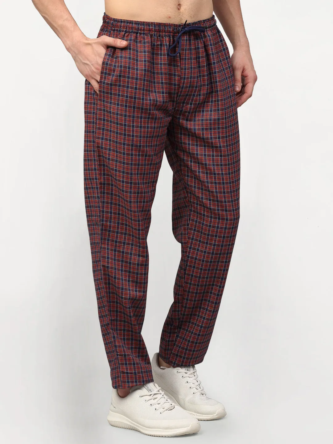 Jashvi Men's Maroon Cotton Checked Track Pants