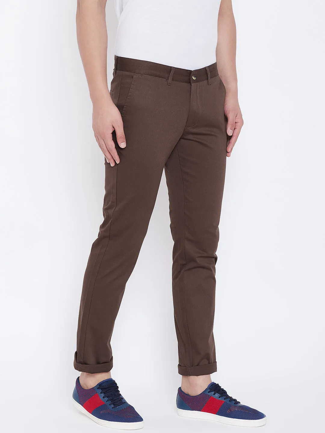 JUMP USA Men Coffee Regular Fit Solid Trousers