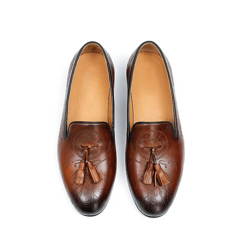 Lavish Leather Slip On Brogue Dress Shoes