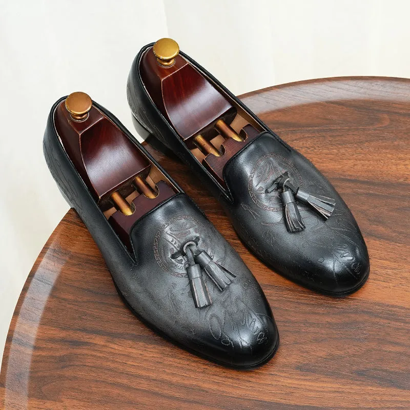 Lavish Leather Slip On Brogue Dress Shoes