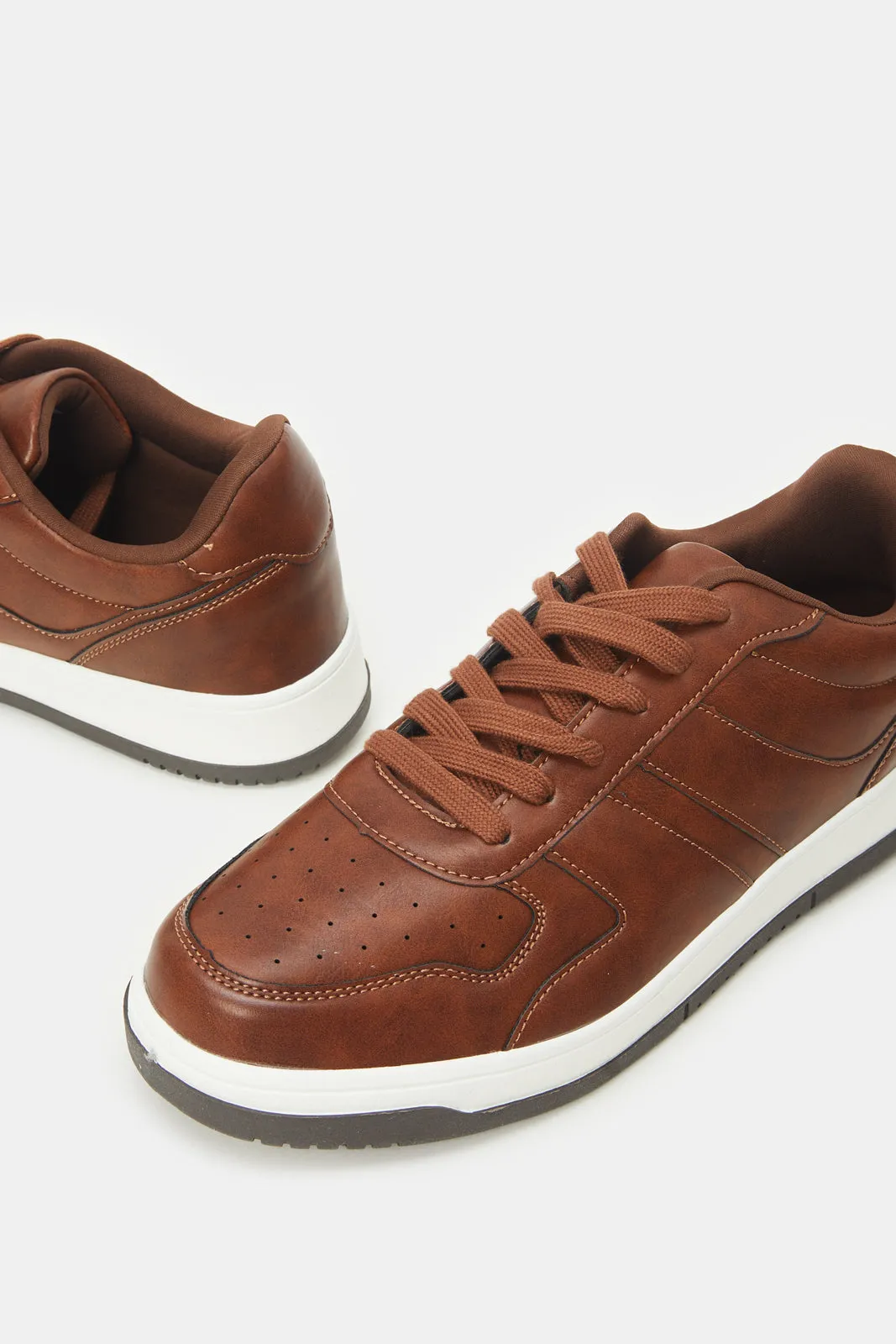 Men Brown Material Block Skate Shoes