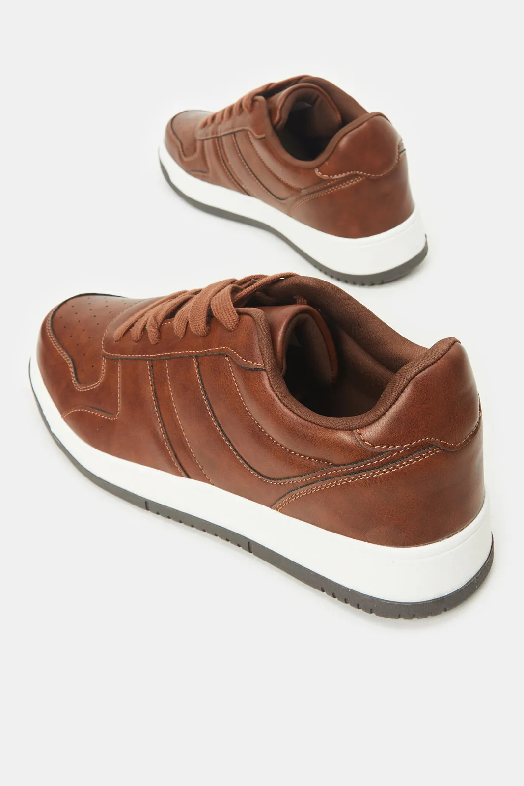 Men Brown Material Block Skate Shoes