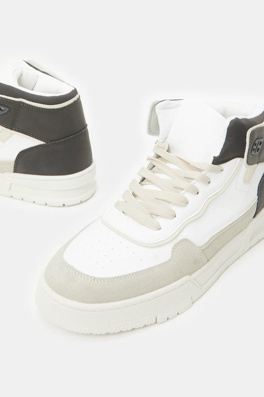 Men White Material Block High Top